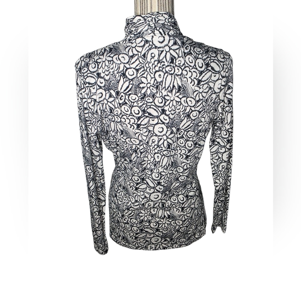 Lands' End Women Black and White Patterned 3/4 Sleeves Top Size S - Picture 2 of 8